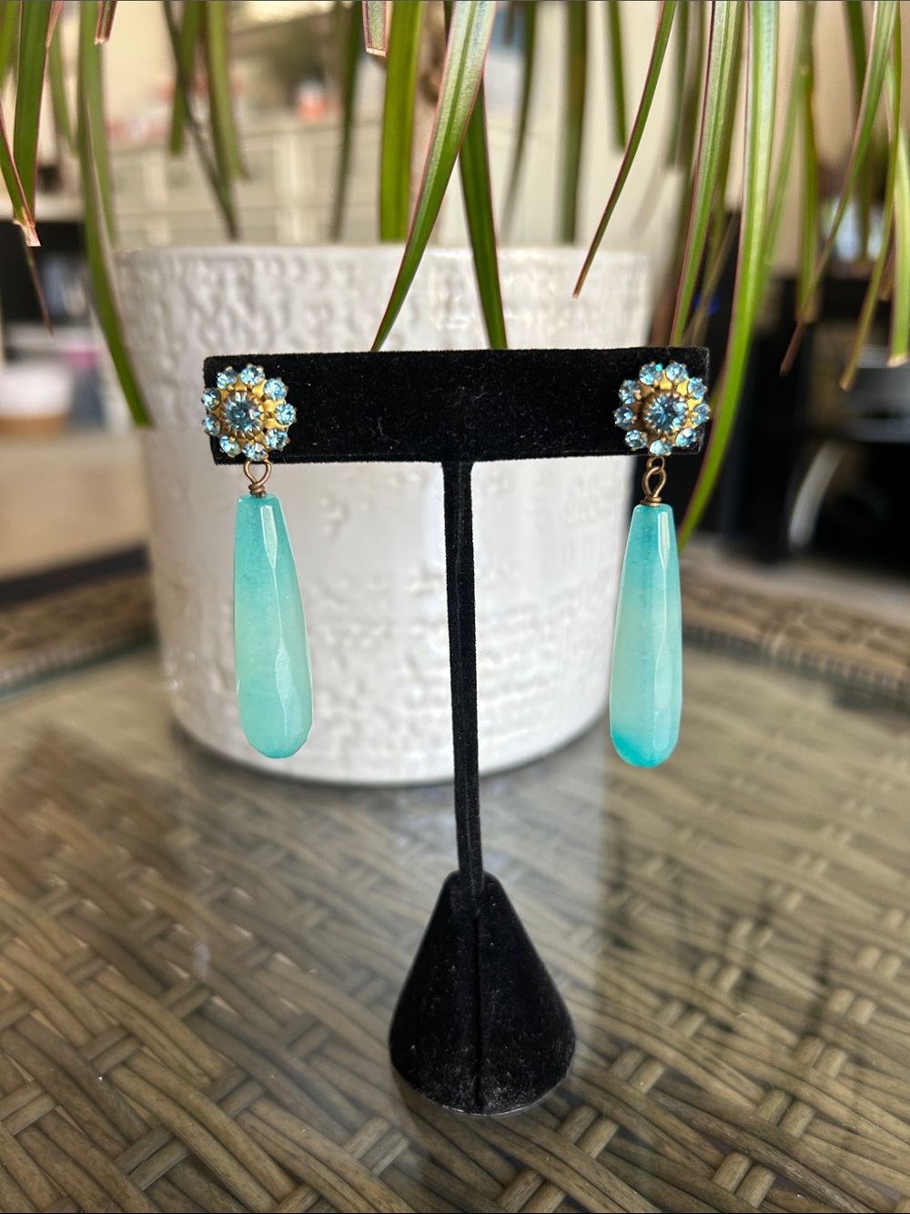 Turquoise Teardrop Crystal Drop Earrings - Women Jewelry